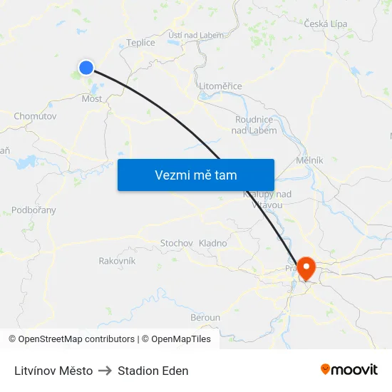 Litvínov Město to Stadion Eden map
