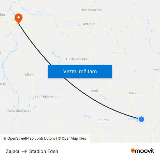 Zaječí to Stadion Eden map