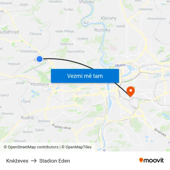 Kněževes to Stadion Eden map