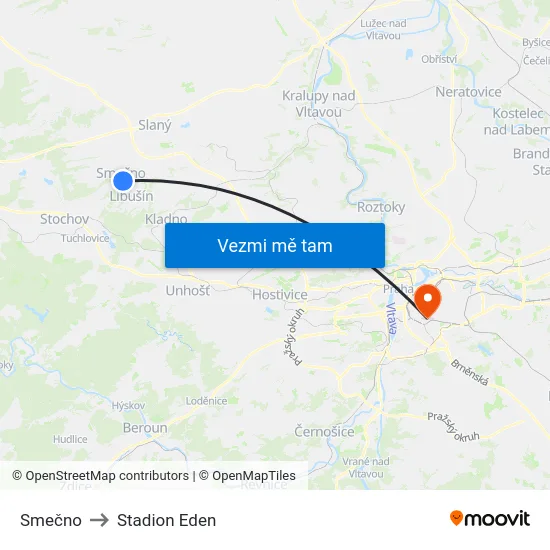 Smečno to Stadion Eden map