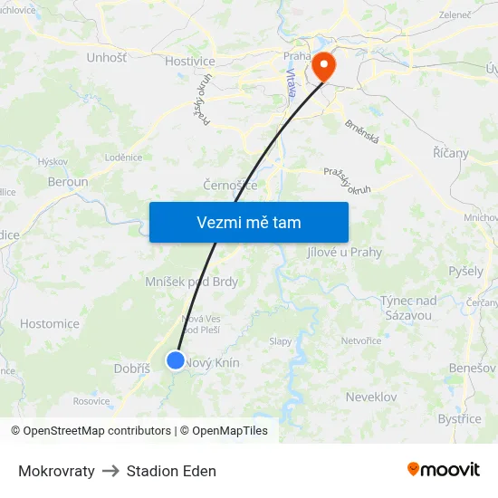 Mokrovraty to Stadion Eden map