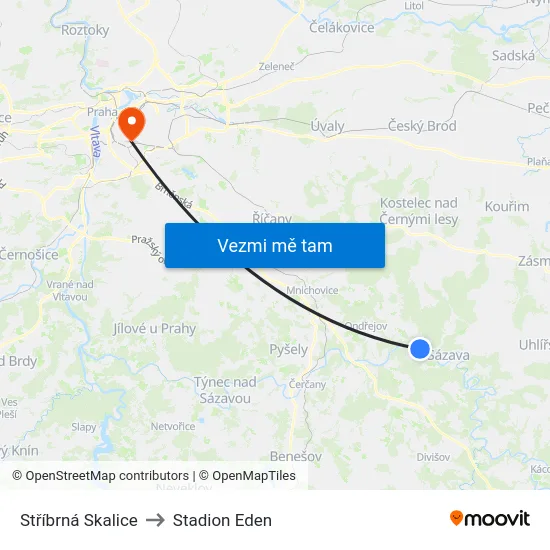 Stříbrná Skalice to Stadion Eden map