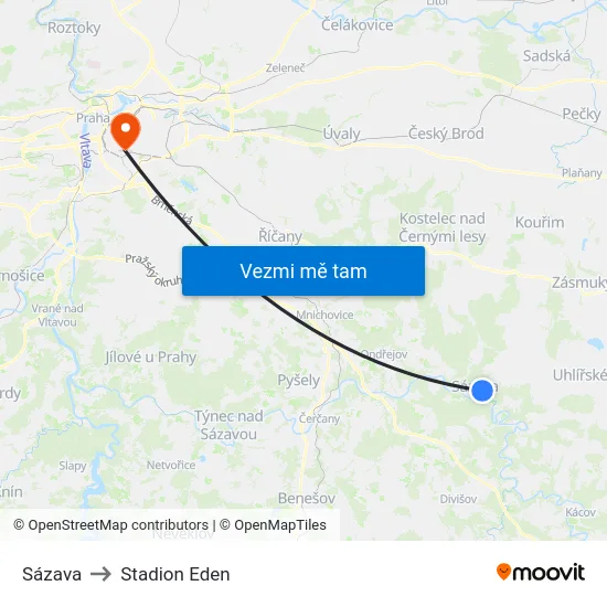 Sázava to Stadion Eden map