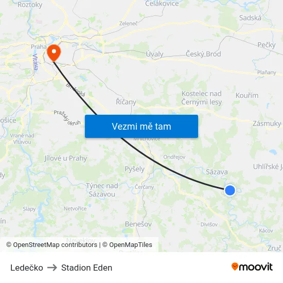 Ledečko to Stadion Eden map