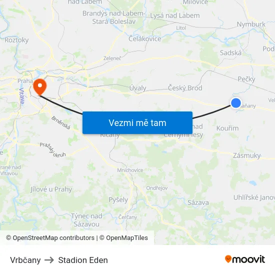 Vrbčany to Stadion Eden map