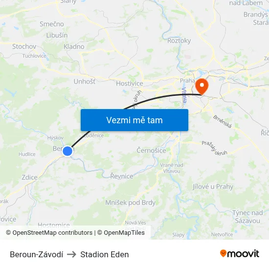 Beroun-Závodí to Stadion Eden map
