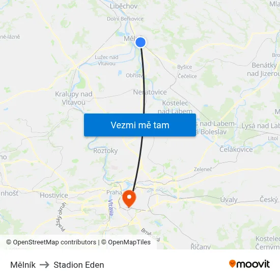 Mělník to Stadion Eden map