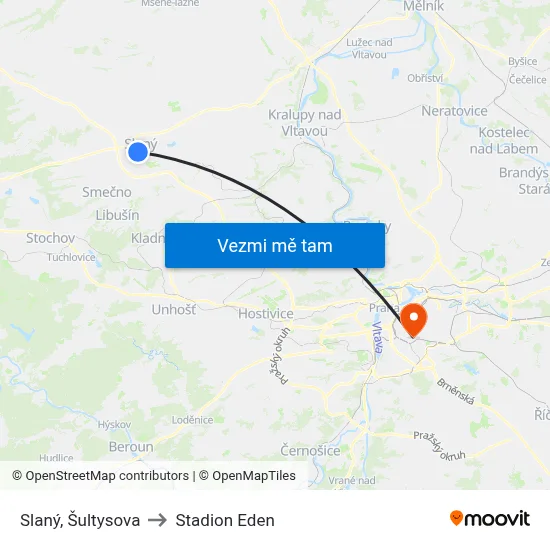Slaný, Šultysova to Stadion Eden map