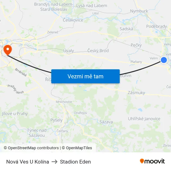 Nová Ves U Kolína to Stadion Eden map