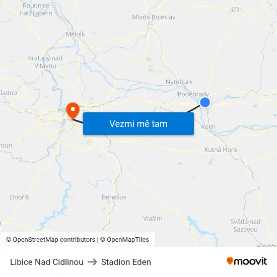 Libice Nad Cidlinou to Stadion Eden map