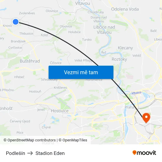 Podlešín to Stadion Eden map