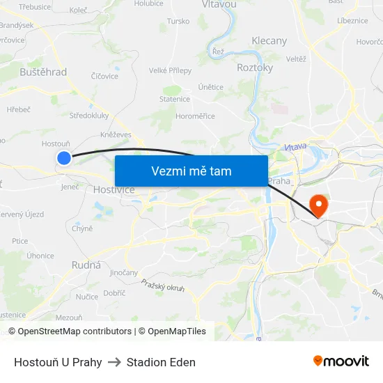 Hostouň U Prahy to Stadion Eden map