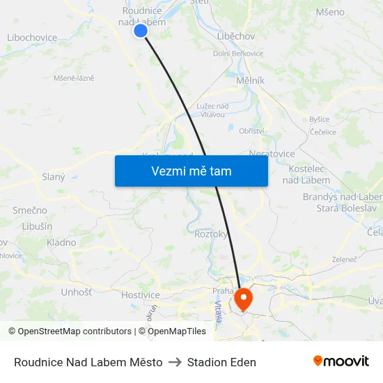 Roudnice Nad Labem Město to Stadion Eden map