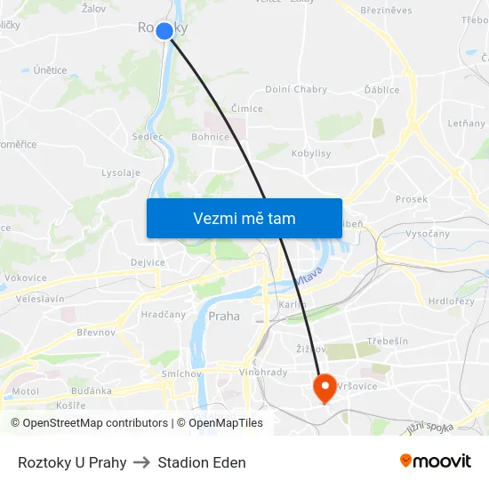 Roztoky U Prahy to Stadion Eden map