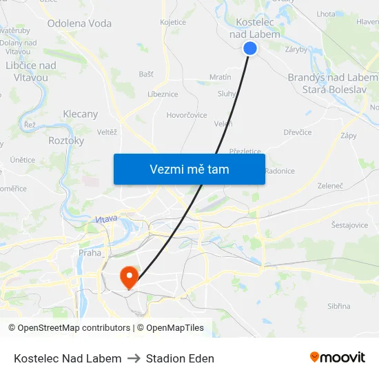 Kostelec Nad Labem to Stadion Eden map