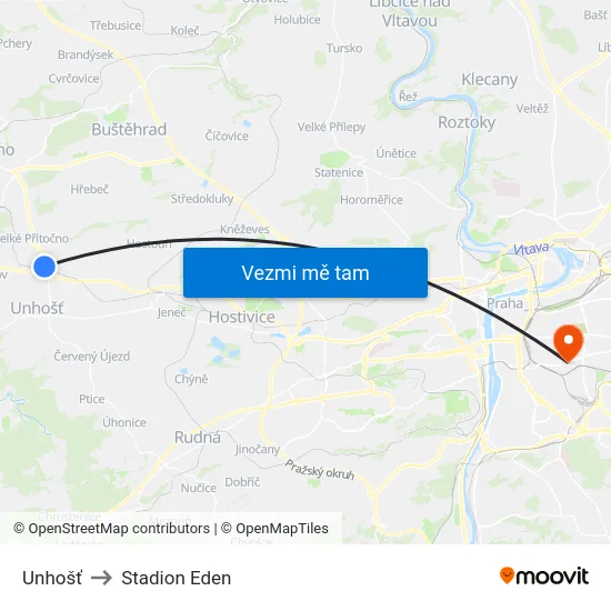 Unhošť to Stadion Eden map