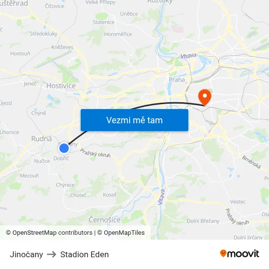 Jinočany to Stadion Eden map