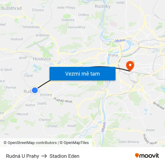 Rudná U Prahy to Stadion Eden map