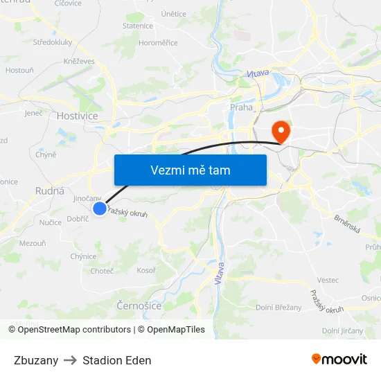 Zbuzany to Stadion Eden map