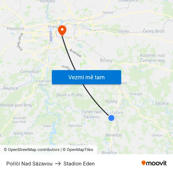 Poříčí Nad Sázavou to Stadion Eden map