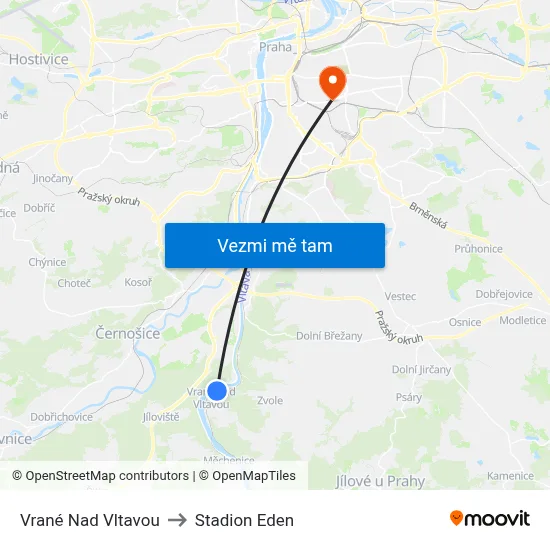 Vrané Nad Vltavou to Stadion Eden map