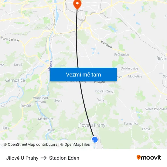 Jílové U Prahy to Stadion Eden map