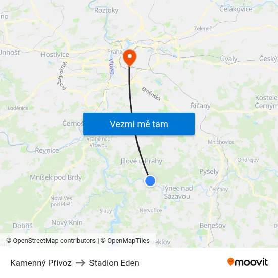 Kamenný Přívoz to Stadion Eden map