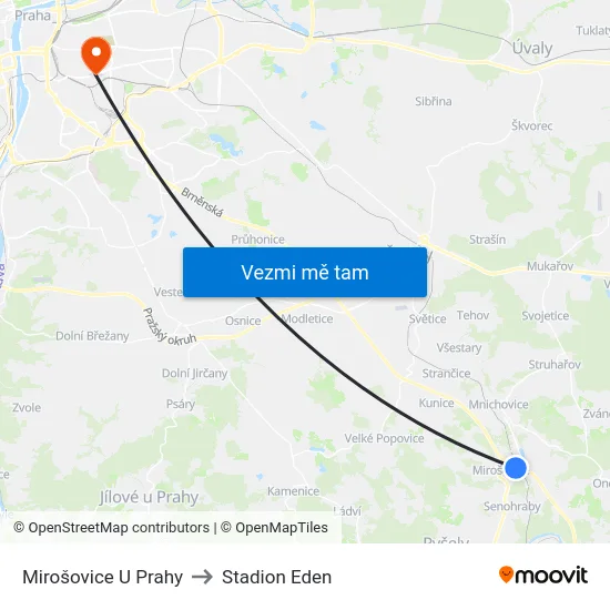 Mirošovice U Prahy to Stadion Eden map