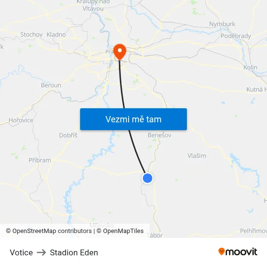 Votice to Stadion Eden map