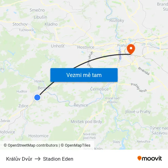 Králův Dvůr to Stadion Eden map