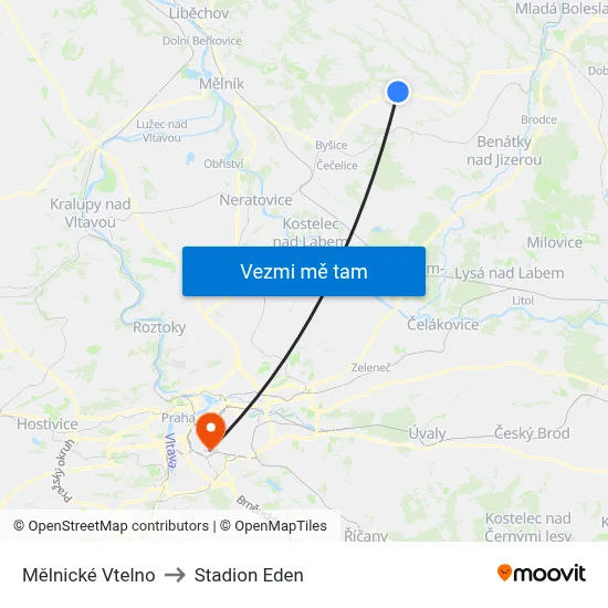 Mělnické Vtelno to Stadion Eden map