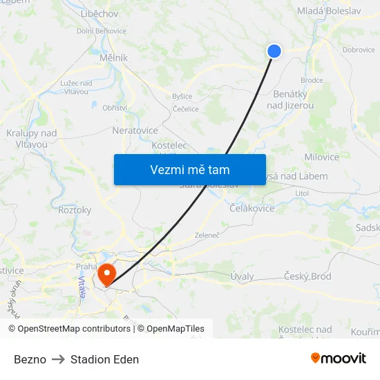 Bezno to Stadion Eden map