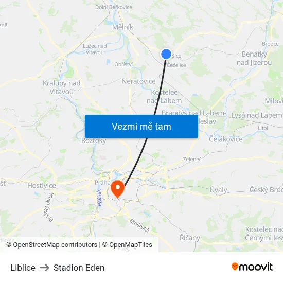 Liblice to Stadion Eden map