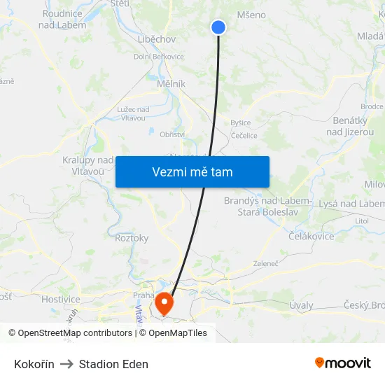 Kokořín to Stadion Eden map