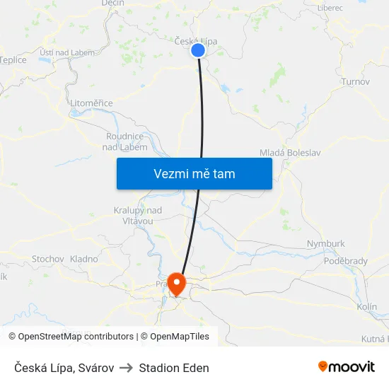 Česká Lípa, Svárov to Stadion Eden map