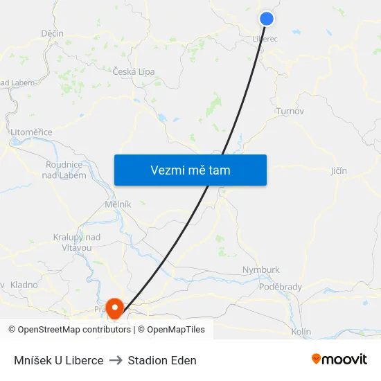 Mníšek U Liberce to Stadion Eden map