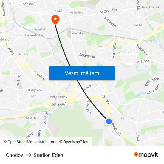 Chodov to Stadion Eden map