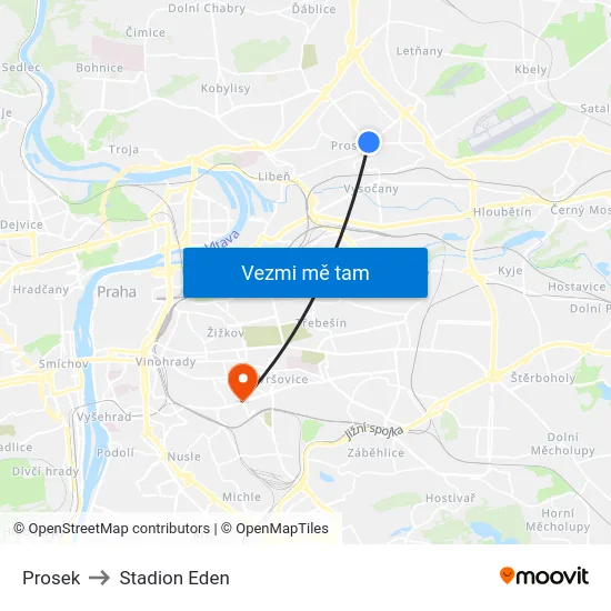 Prosek to Stadion Eden map