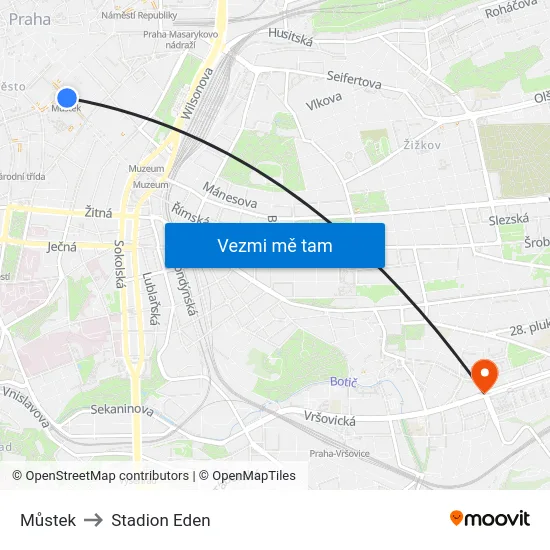 Můstek to Stadion Eden map