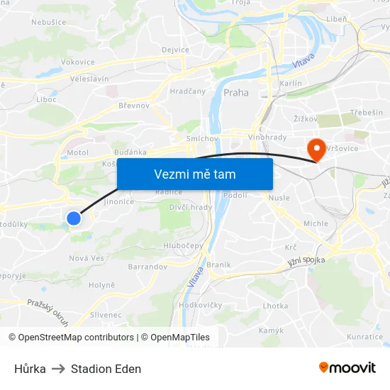 Hůrka to Stadion Eden map