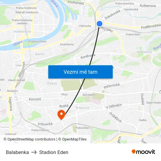 Balabenka to Stadion Eden map