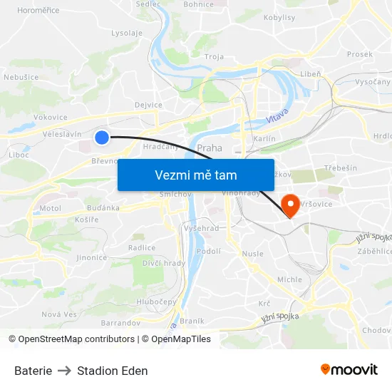 Baterie to Stadion Eden map