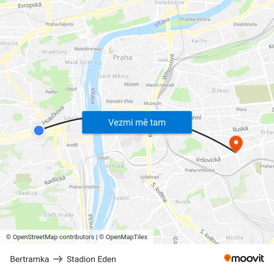 Bertramka to Stadion Eden map