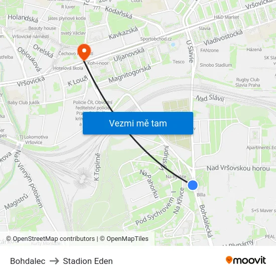 Bohdalec to Stadion Eden map