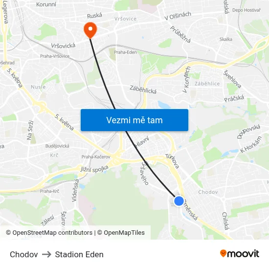 Chodov to Stadion Eden map