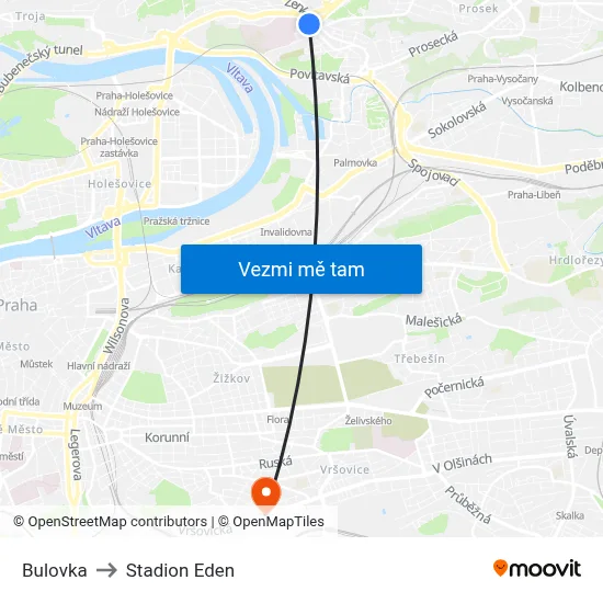 Bulovka to Stadion Eden map