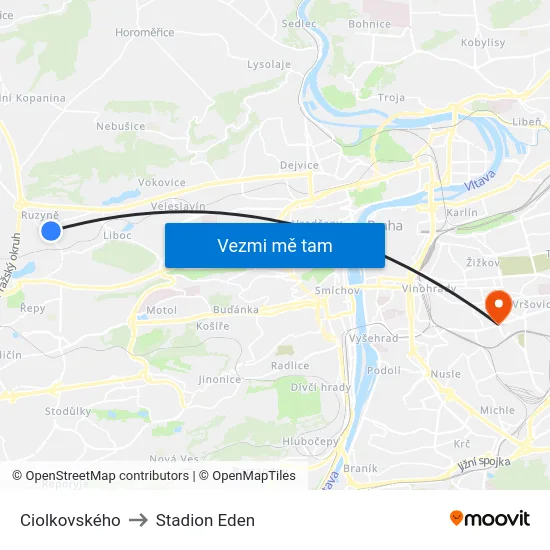Ciolkovského to Stadion Eden map