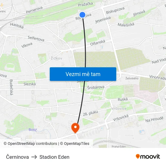 Černínova to Stadion Eden map