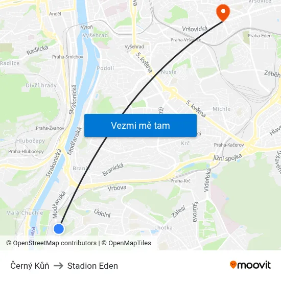 Černý Kůň to Stadion Eden map