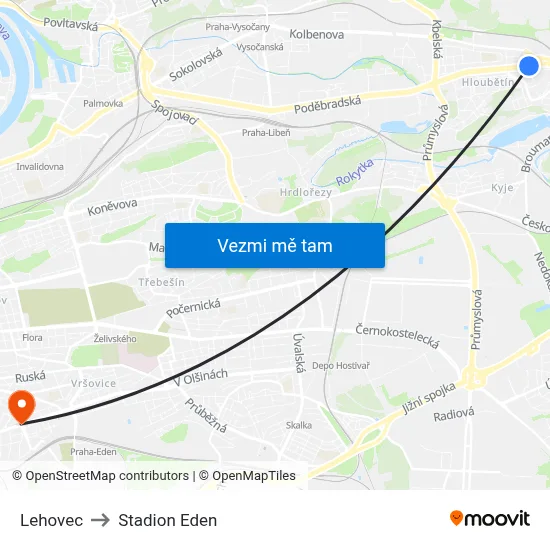 Lehovec to Stadion Eden map